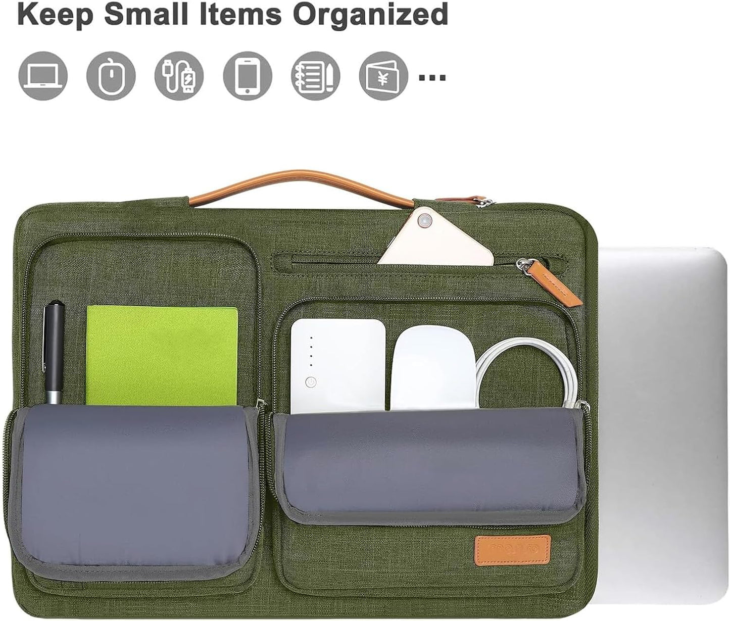 MOSISO 360 Protective Laptop Case 14 inch, 14 inch Laptop Sleeve Compatible with HP Lenovo Dell ASUS Acer, HP, Dell Latitude, Lenovo, Side Open Carrying Case with 4 Zipper Pockets&Handle, Olive Green