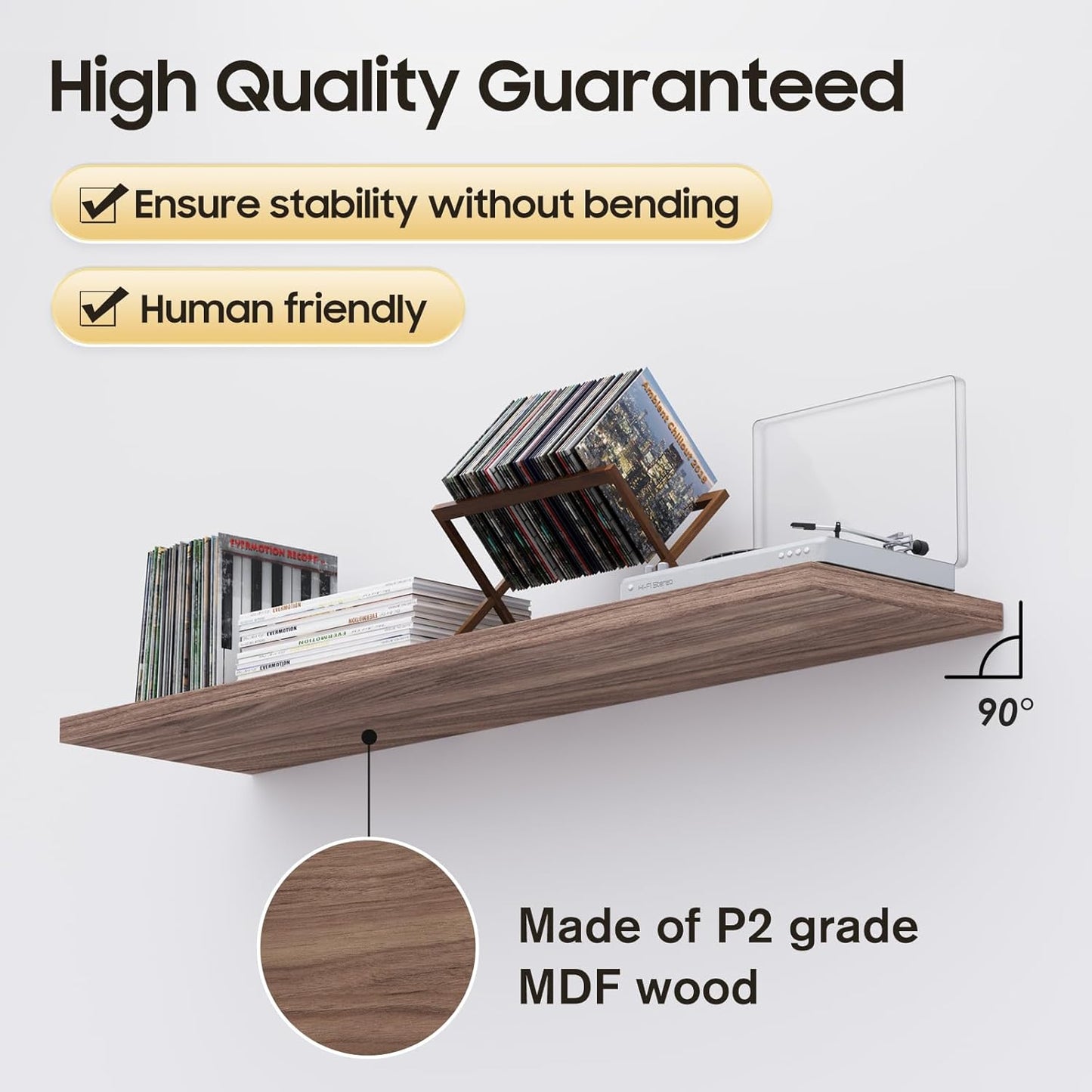 Wall Shelf Set of 3, Walnut Floating Shelves 24 in W x 10 in D x 1 in H, Wooden Floating Wall Shelf with Invisible Brackets for Living Room/Bedroom/Bathroom/Kitchen Storage and Decor