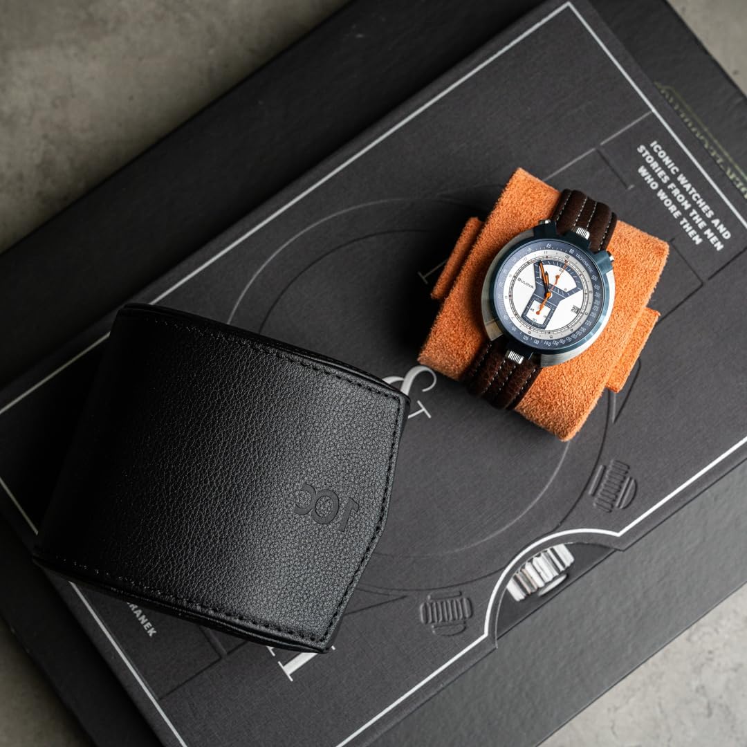DailyWatch | Watch Roll Travel Case For 1 Watch | Luxury Watch Case In Genuine Black Leather With Soft Velvet Interior | Watch Case Protect, Store, & Display Your Watches | Black Orange