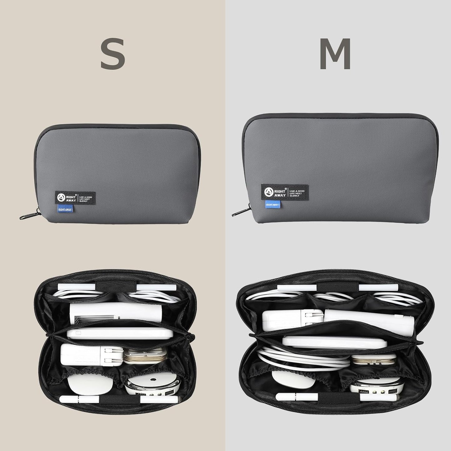 RIGHT AWAY Travel Tech Pouch，Waterproof Cord Case，Electronics Organizer Travel Case，Cable Organizer Storage Bag For Phone, Charger, Accessories(Dark Gray)