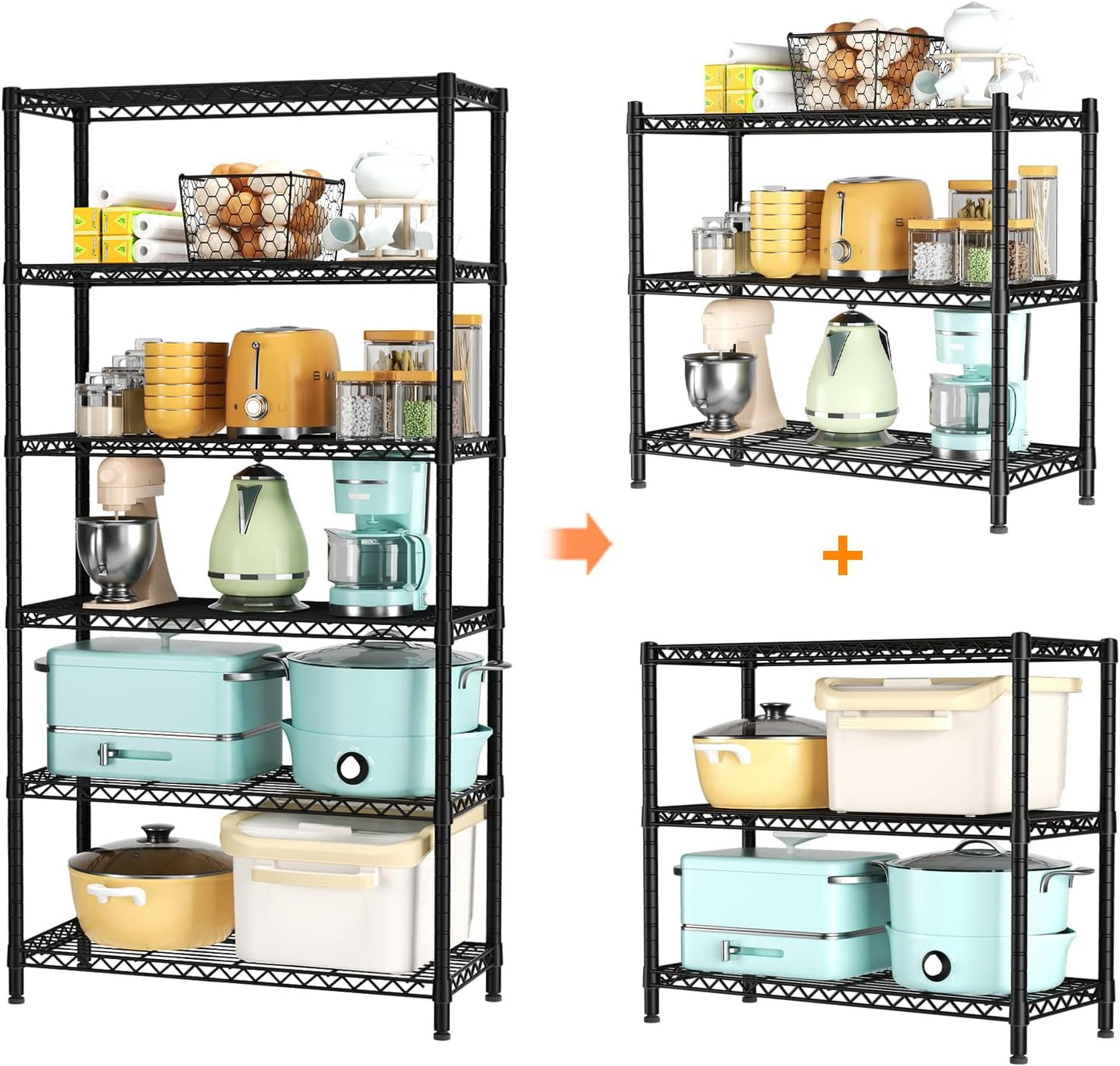 SINGAYE 6 Tier Shelf Organizer Storage Metal Shelves Garage Wire Shelving Unit Pantry Rack Shelves Bathroom Organizers and Shelf Closet Metal Kitchen 36" Dx14 Wx72 H Black