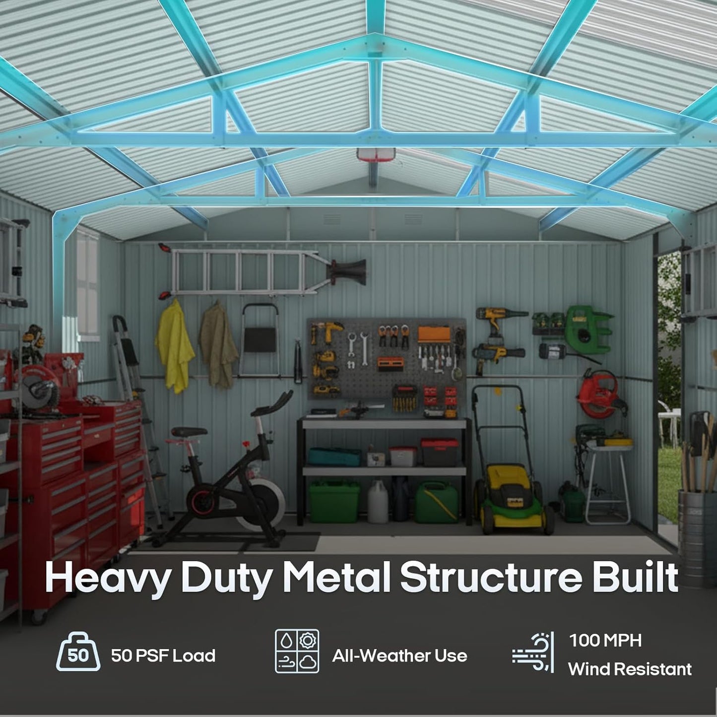 Outdoor Storage Shed 13x20 FT, Sheds & Outdoor Storage Clearance - Metal Garage Shed for Car, Truck, Bike - Backyard Tool House Building with 2 Windows and 2 Translucent Panels