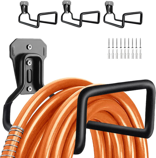 Metal Garden Hose Holder, Wall Mounted Water Hose Holder for Outside Yard, Sturdy Hose Reel Hooks-3 Pack