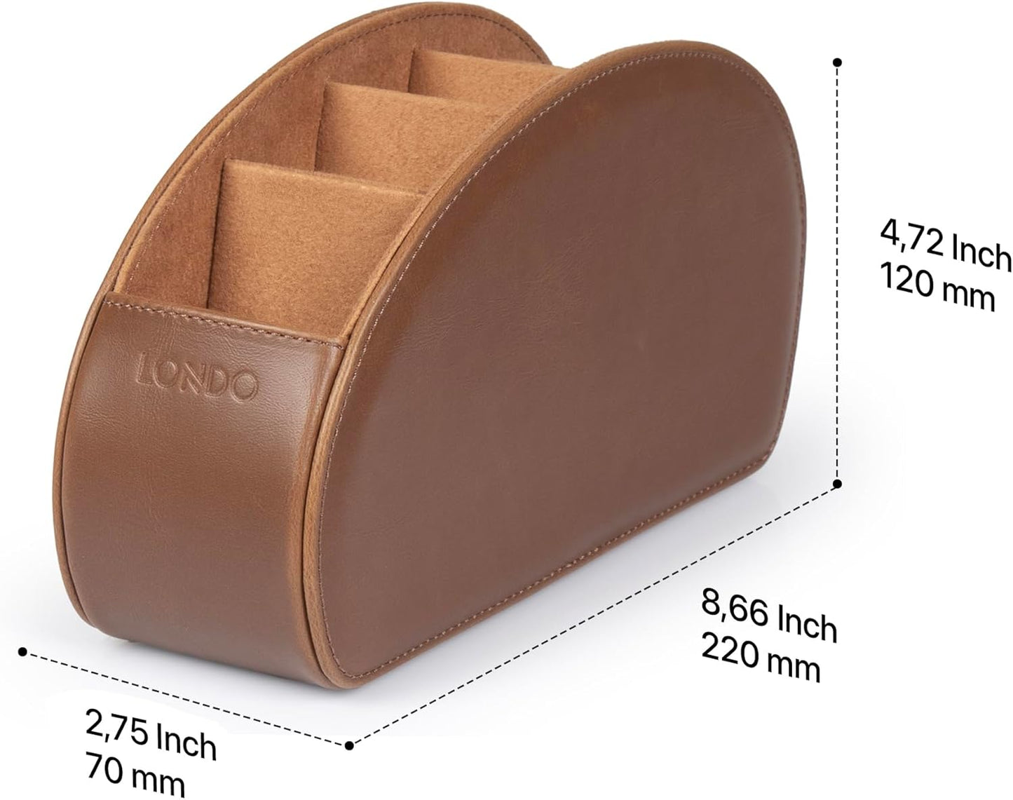 Londo Remote Control Holder with 5 Pockets - Store DVD, Blu-Ray, TV, Roku or Apple TV Remotes - PU Leather with Suede Lining - Slim, Compact Living or Bedroom Storage