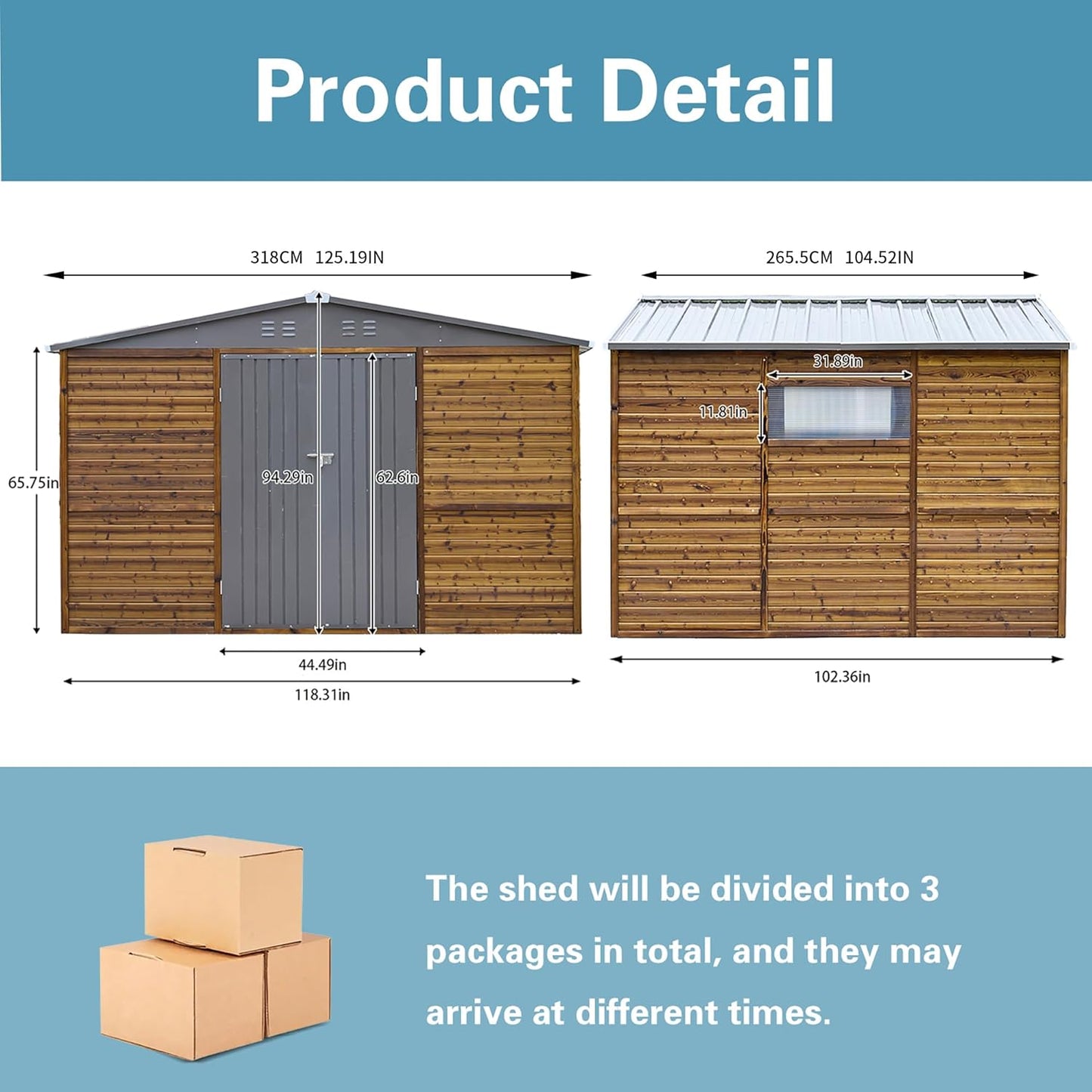 10x8 FT Wood Storage Shed, Outdoor Storage Shed with Lockable Door, Window & Vents, Waterproof Wooden Metal Tool Storage for Garden, Lawn, Backyard, Patio
