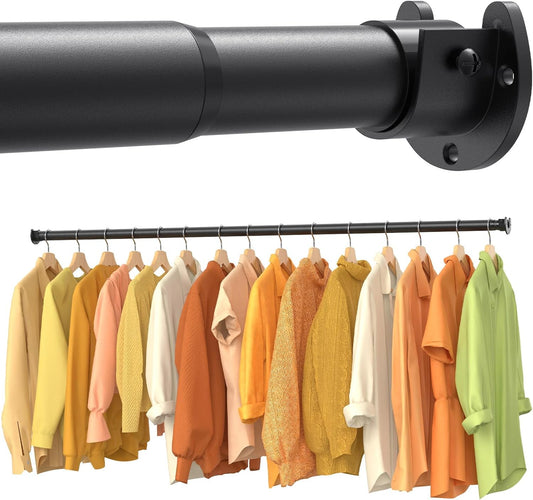 2 Pack Closet Rods for Hanging Clothes, 17-28 Inch No-Cut Stepless Adjustable Closet Rod, 1.3 Inch Heavy Duty Metal Closet Hanging Rod with Brackets, Closet Bar for Closet, Laundry Room, RV, Wardrobes