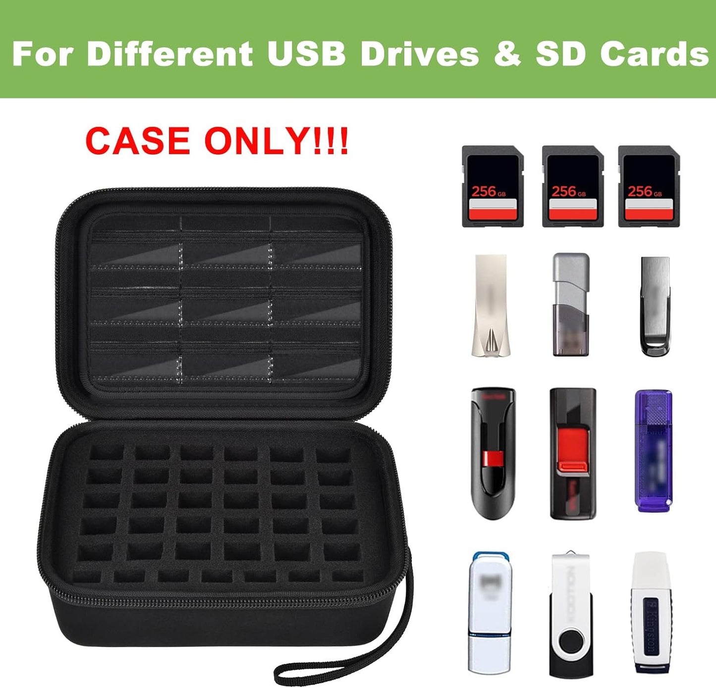 USB Flash Drive Case, SD Card/Memory Stick Pouch for SanDisk, for Samsung, for Netac, for Maspen/for SamData Thumb Drives, Hard Shell Protective Storage Organizer with Sponge- Box Only- Black