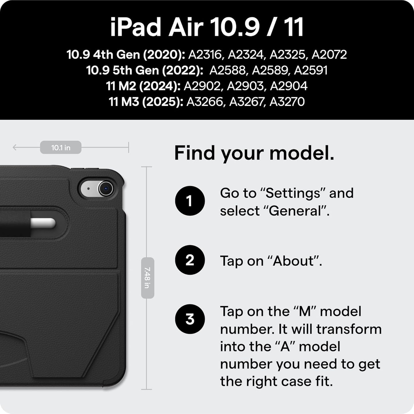 ZUGU CASE for iPad Air 11 (M3 2025 / M2 2024) iPad Air 4 & 5 10.9 Inch (2020/2022) - Protective, Ultra Thin, Magnetic Stand, Sleep/Wake Cover with Apple Pencil Charging & Storage - Black