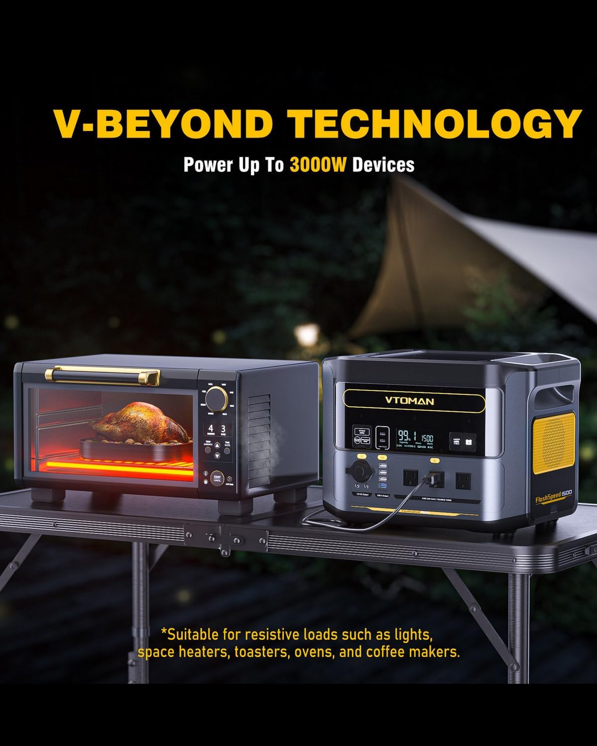 VTOMAN FlashSpeed 1500 Portable Power Station with Jumper Cables, 1548Wh LiFePO4 Solar Generator & Car Jump Starter, Recharge 0-100% in 1H, 1500W AC Output/Input, for Outdoor, Home, Roadside Rescue
