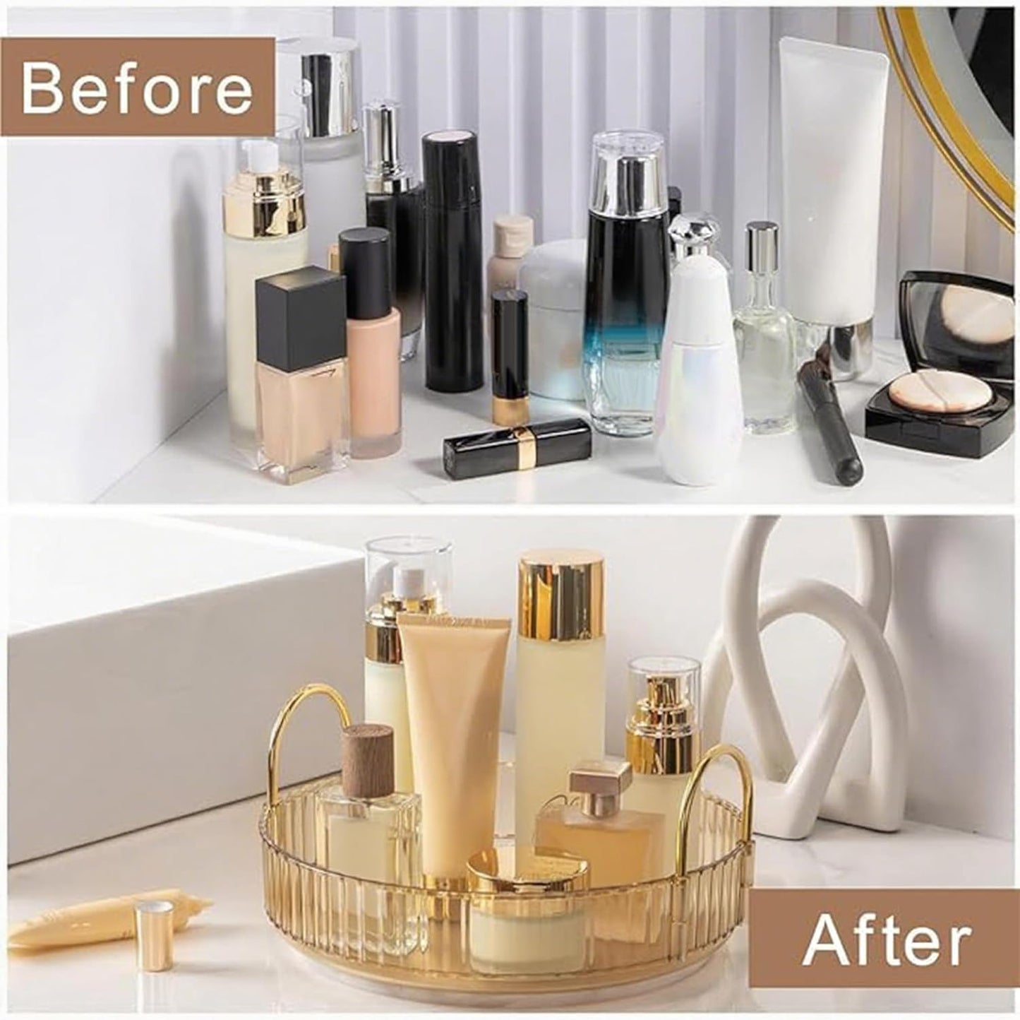 360° Rotating Makeup Organizer, Bathroom Make Up Spinning Holder Rack, Large Capacity Cosmetics Storage Vanity Shelf Countertop, Fits Cosmetics, Perfume, Skincare, Lipsticks(1 Tier, Yellow)