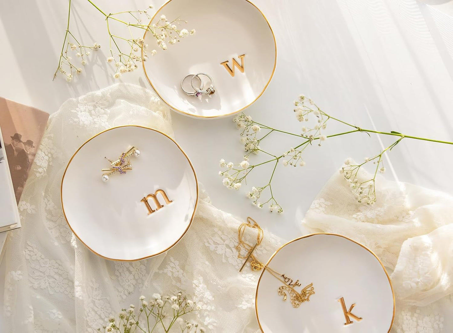 COLLECTIVE HOME - Ceramic Jewelry Tray, Decorative Trinket Dish for Rings Earrings Necklaces Bracelet Watch Keys, Birthday Mother's Day Christmas Gift for Women, 4.75", Glossy (k)