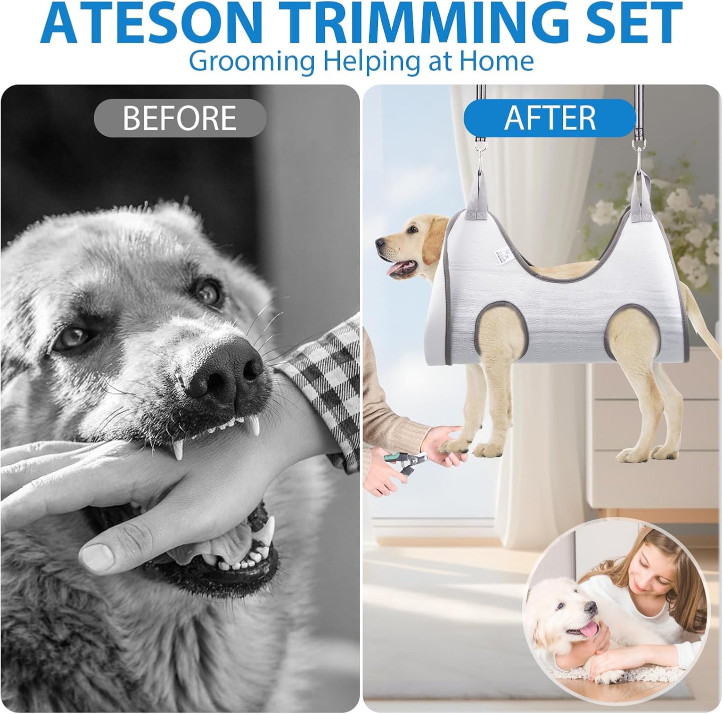 Pet Grooming Hammock Harness for XL Large Dogs Nail Trimming, Dog Sling for Cutting Nails, Dog Hanging Holder Hanger with Nail Clippers, Nail File, Scissors