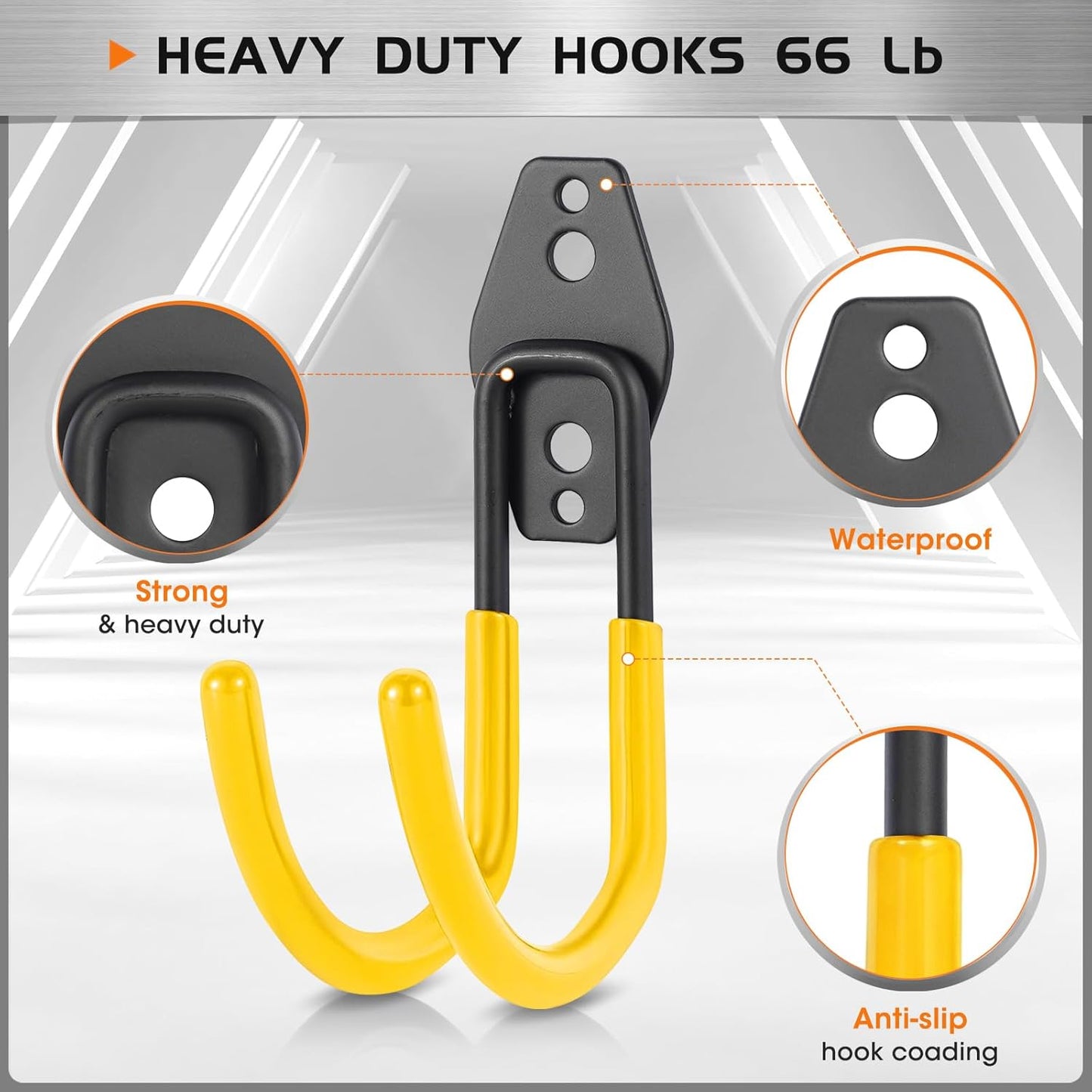 Heavy Duty Hose Hook, Garage Storage Utility Hooks, Garden Hose Hooks with Coating, Wall Mount Hooks for Bikes, Tools, Ladders, Cables, and Outdoor Equipment, Yellow