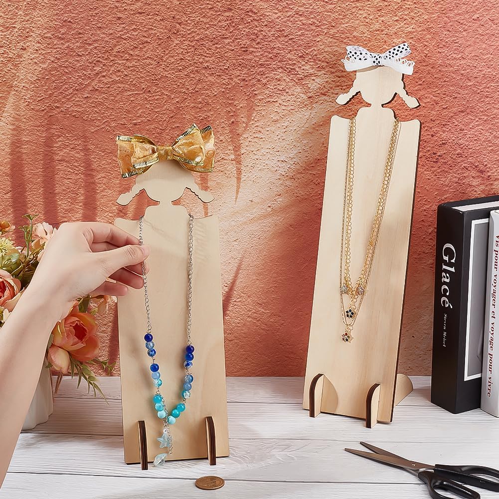 PH PandaHall 2pcs Wood Hair Clip Display Stand 2 Sizes Hairband Holder Racks Wooden Headband Storage Display Board Cute Hair Tie Necklace Holders for Headband Hair Accessories Organizer Dresser
