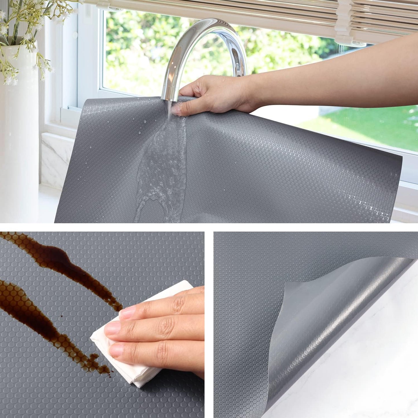 Shelf Liners for Kitchen Cabinets Refrigerator Liners Waterproof & Oil-Proof Kitchen Cupboard Liner Non-Slip Drawer Mats Non Adhesive Fridge Liner for Shelves - Gray 17.5 x 236.2 Inches