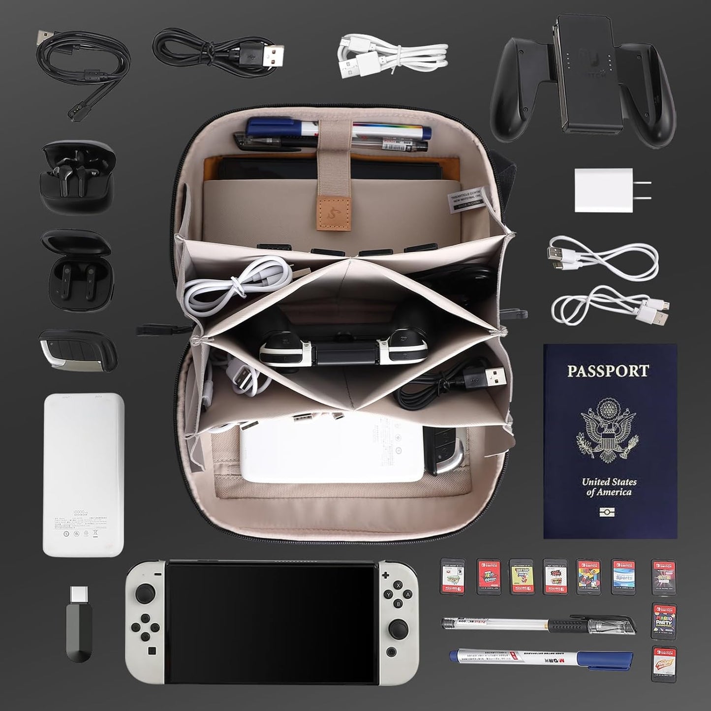Electronic Organizer Travel Case Bag for Cables, Switch, SD card, Passport and More – Ultimate Protection & Portability Waterproof (Grey)