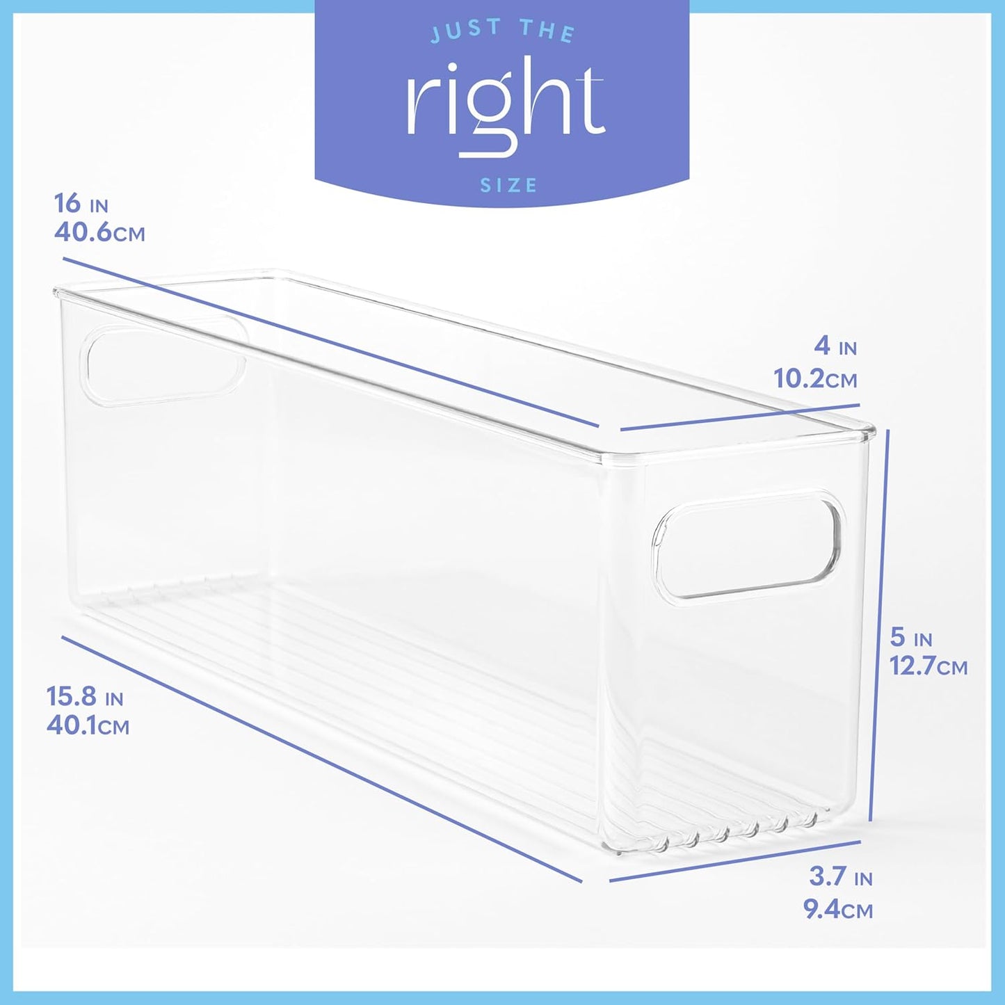 primebox Plastic Food Storage Clear Container Bin with Handles for Organizing Kitchen, Pantry, Fridge, Freezer, Pantry,Bathroom. 16"x4"x5"