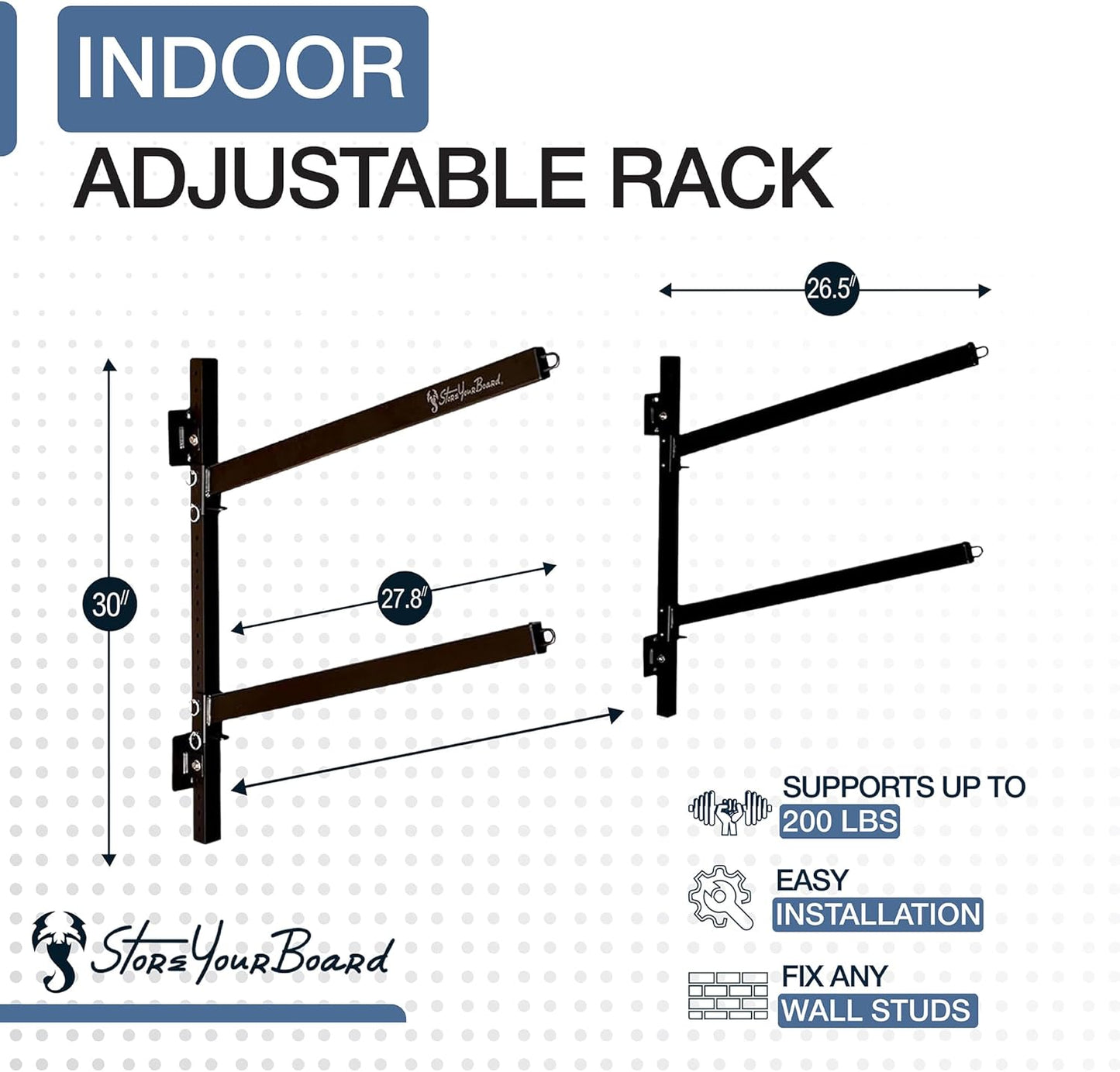StoreYourBoard G-Kayak Wall Rack – Heavy-Duty Indoor Kayak Rack for 2 Boats, Adjustable Storage Wall Mount Hanger, Space-Saving Indoor Storage for Kayak Wall Mount - Holds 200 lbs - Silver
