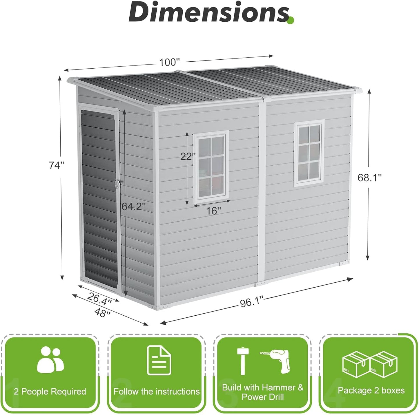 8x4 Outdoor Storage Shed, Lean to Shed with Floor for Patio and Garden, Waterproof Resin Plastic Storage Unit with Lockable Door & Awning Windows