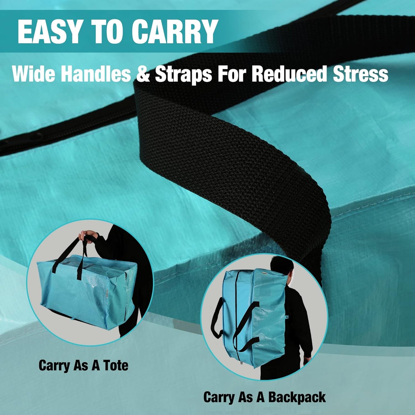 WORKPRO 6 Pack Extra Large Moving Bags with Zippers & Carrying Handles Backpack Straps, Heavy-Duty Storage Tote for Space Saving Moving Storage (Blue)