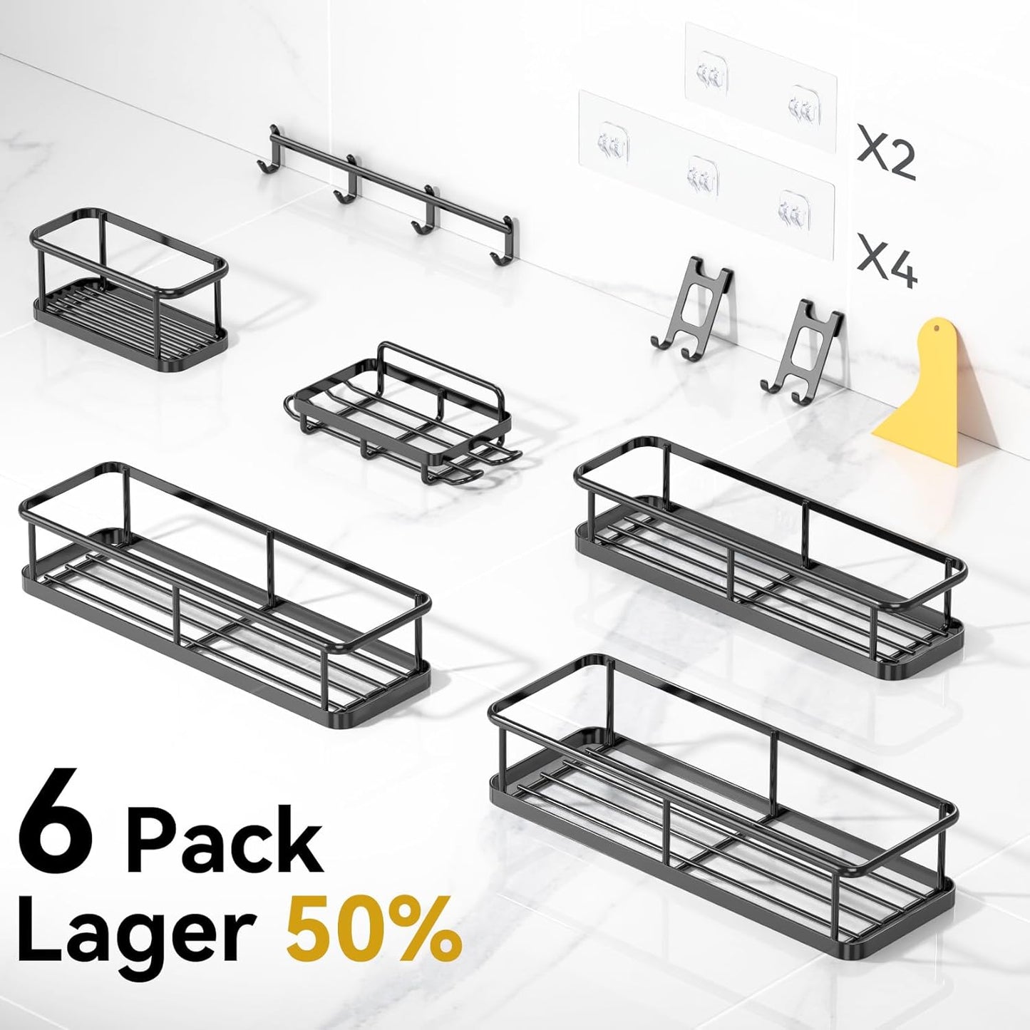 YASONIC Shower Caddy, Rustproof Shower Shelves for Inside shower, No Drilling Bathroom Organizers and Storage, 6 Pack Large Capacity Bathroom Caddy for Kitchen & Home Decor-XXL Size