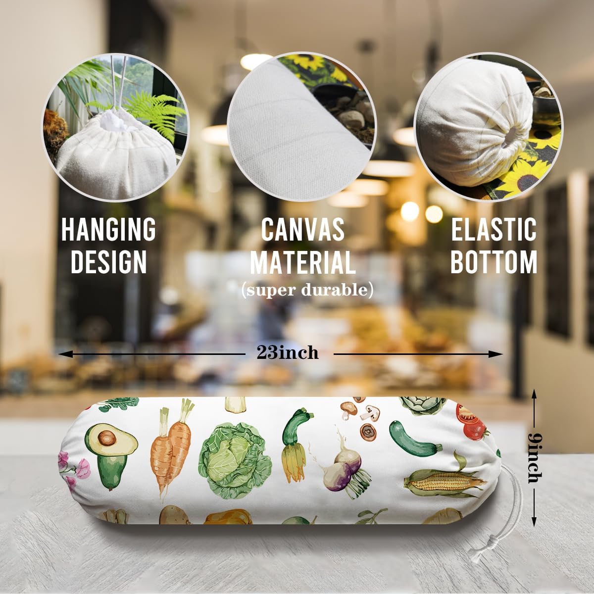 Vegetables Plastic Bag Holder, Grocery Bags Storage Holders, Reusable Shopping Bags Holder Dispenser for Kitchens, Farmhouse Kitchen Decor Gifts for Women, Kitchen Pattern Garbage Bag 47