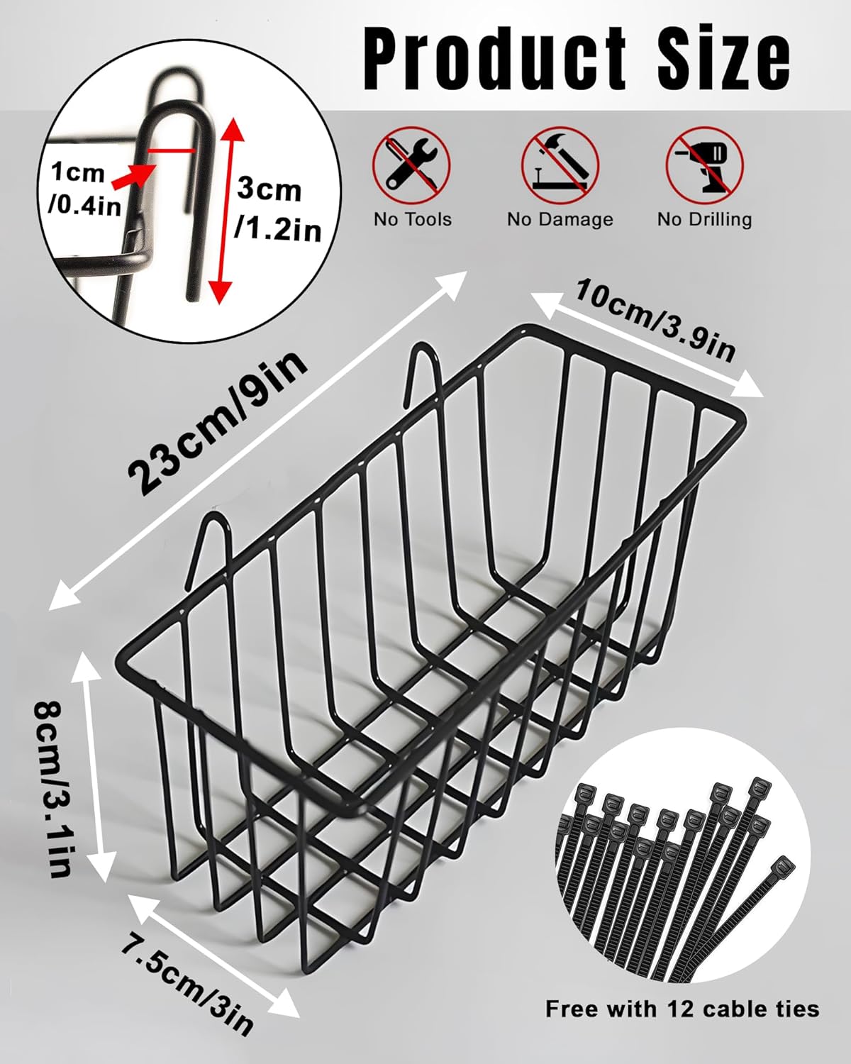 3 Pack Wall Basket, Hanging Wire Basket for Wall Grid Panel, Metal Hanging Baskets for Organizing, Wire Wall Baskets for Storage, Home Decor, Grid Wall Accessories