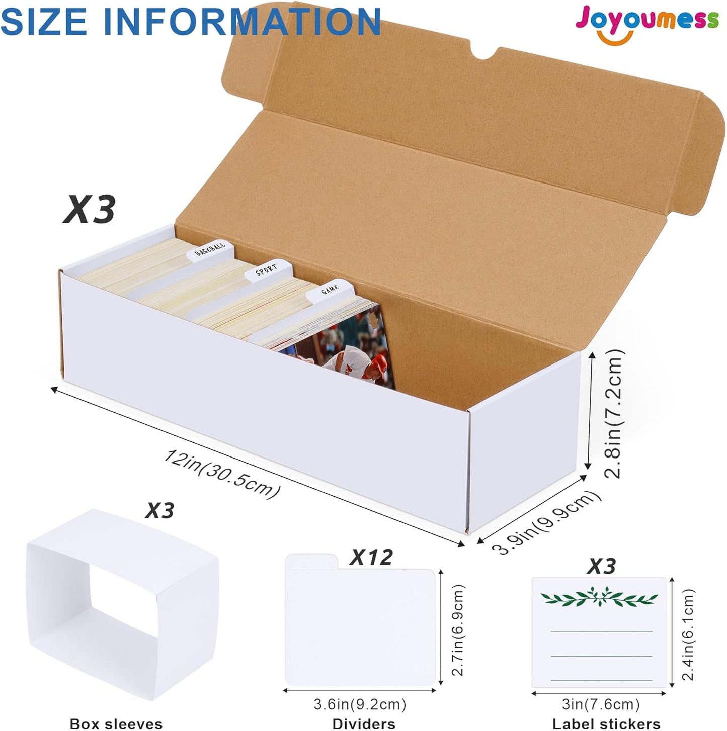 Trading Card Storage Box with Dividers, Cardboard card Organizer Box for Baseball, Sports, Game, Playing Card Collection, pack of 3, White&Brown