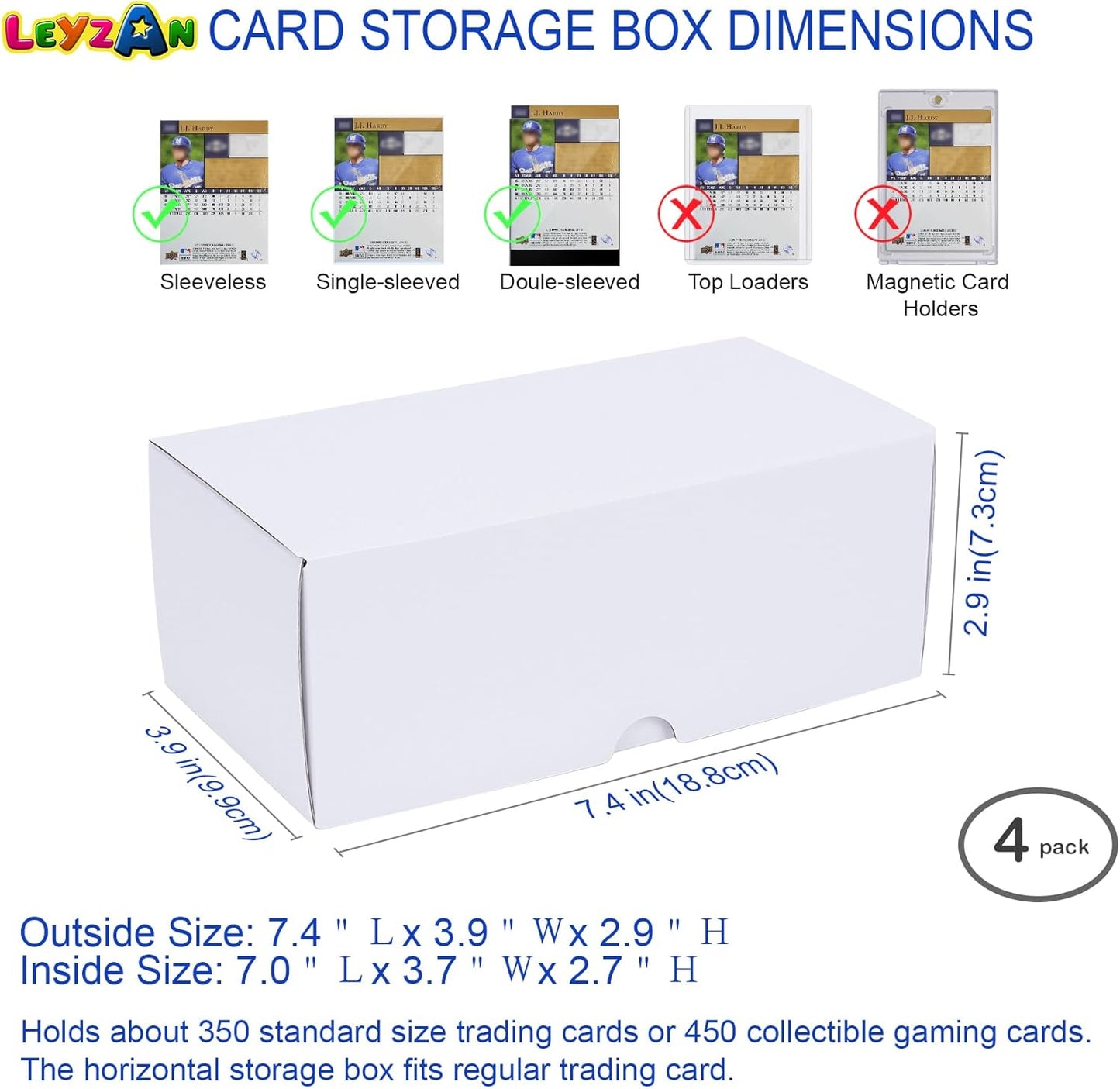 Trading-Card Storage Box, 4-Pack • 400 Count Corrugated Cardboard Storage Box with dividers & labels for TCG/Magic/Mtg Storage and Collection, Horizontal