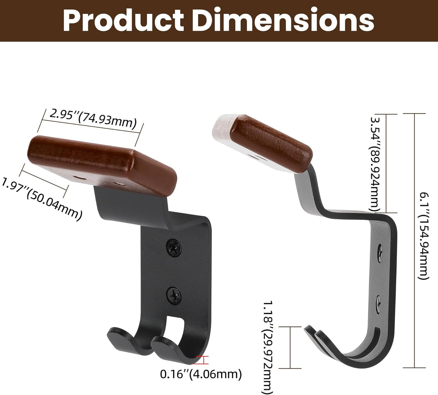 Motorcycle Helmet Holder Wall Mount - Solid Wood & Steel Gear Organizer Rack with 2 Hooks, Heavy Duty Display Hanger for Helmets, Football Gear, Ski Equipment, Hats, Jackets - 2 Pcs