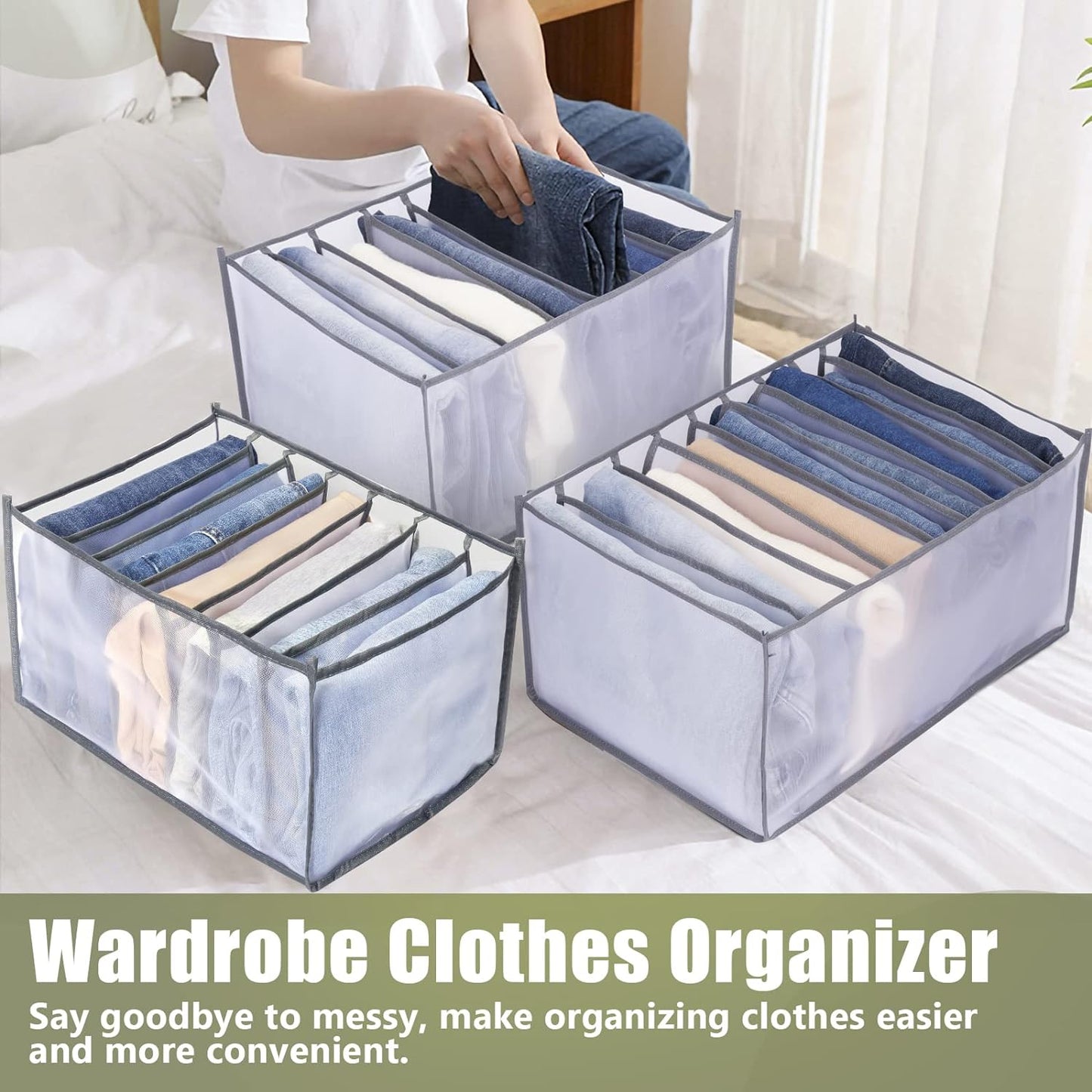 TOOVREN Clothes Organizer for Folded Clothes, Wardrobe Clothes Organizer, Drawer Organizers for Clothing, Mesh Storage Compartment Storage for Underwear Pants t-Shirt Leggings (7Grids,6Pack)