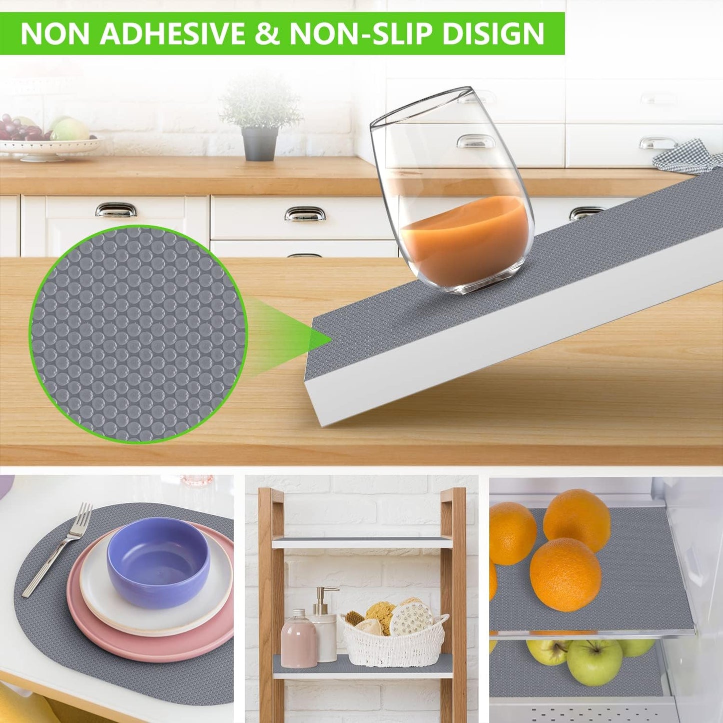 Shelf Liners for Kitchen Cabinets Non Adhesive，Drawer Liner Non-Slip，Waterproof Refrigerator Liners for Shelves Fridge Mats, Pantry Cabinet Protectors Cupboard Liner- Gray 11.8 x 236.2 Inches