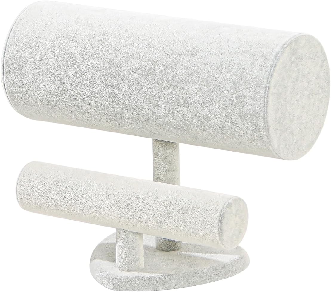 Coward Multi-use Headband Holder Stand, Scrunchie Hairband Organize Rack, Two Layer Bracelet Jewelry Display Holder Stand for Women Girls (Gray Beige velvet)