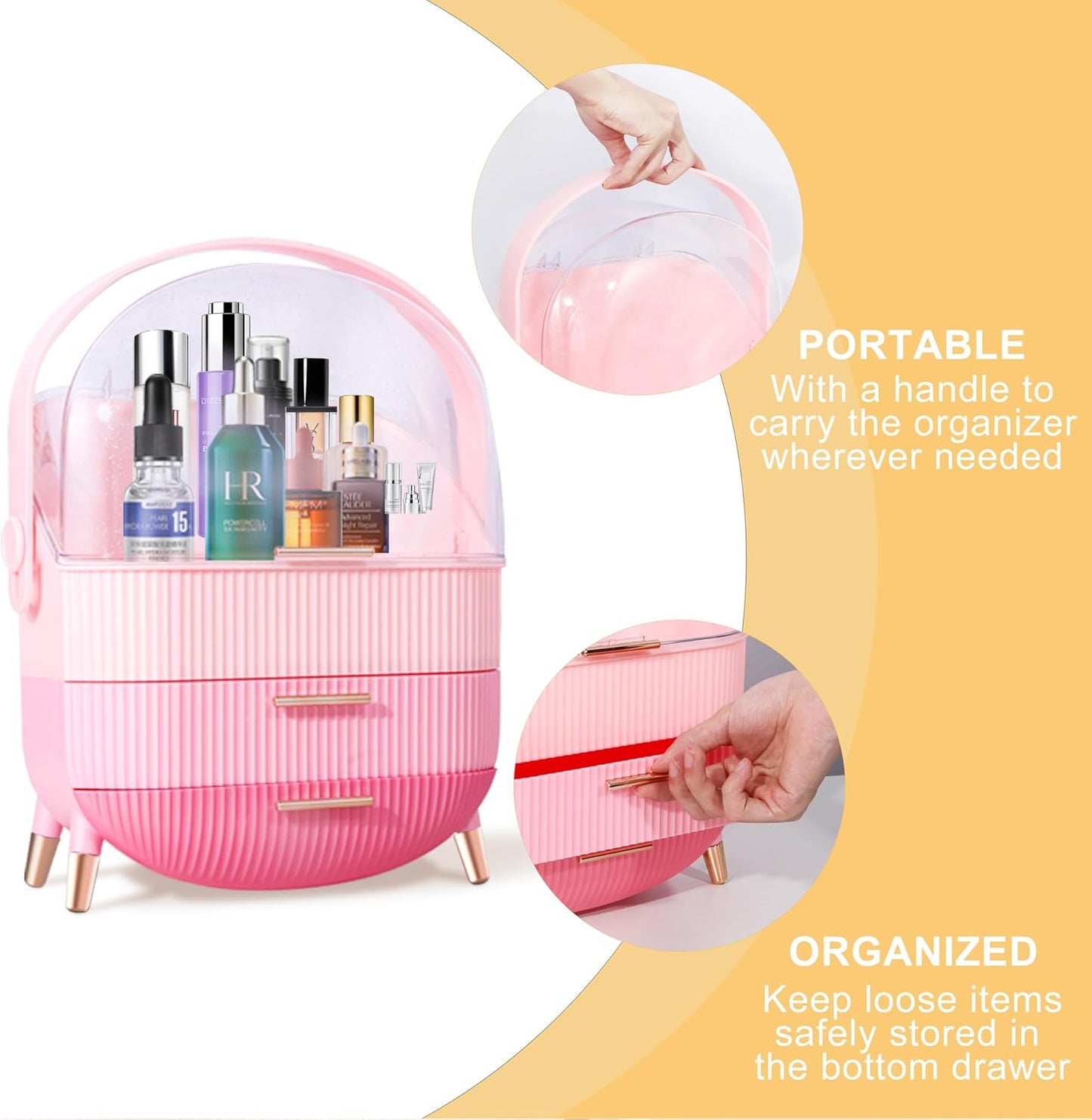 Teen Girls Gift Makeup Organizer,Skincare Organizer Jewelry Storage,Cosmetics Storage and Display Case,Make Up Holders and Organizers for Countertop,Bathroom Organizer (Triple Pink)