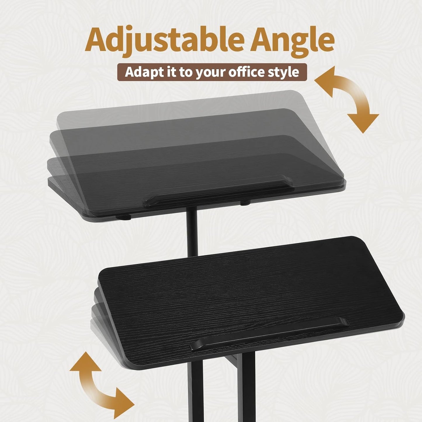 Rolling Desk for Laptop - Standing or Sitting Mobile Computer Cart with Wheels, Adjustable Height & Angle 23.6-inch Surface - Portable Home Office Workstation - Black