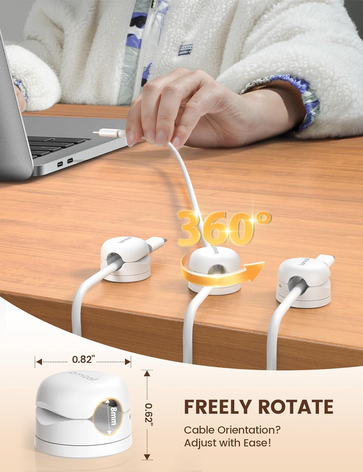 6Pack Rotatable Cord Organizer Cable Clips - Lamicall [1s Lock] Spring Cord Holder, Desk Phone Charger Cable Management, Wire Keeper for Nightstand, Office Accessories & Christmas Home Organizers