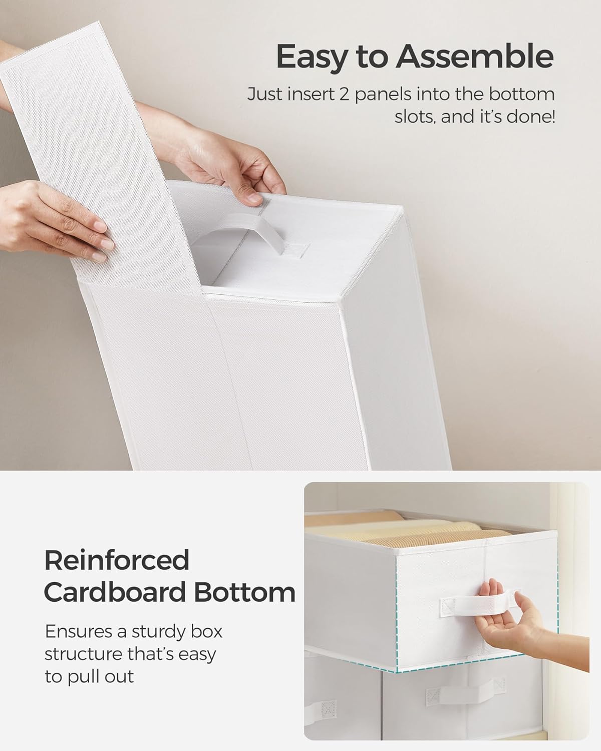 SONGMICS Set of 4 Large Size Wardrobe Clothes Organizers, 6-Compartment Foldable Drawer Organizers with Handles, 16.5 x 11.8 x 6.7 Inches, for Pants, Sweaters, Jeans, Cloud White URUS009W04