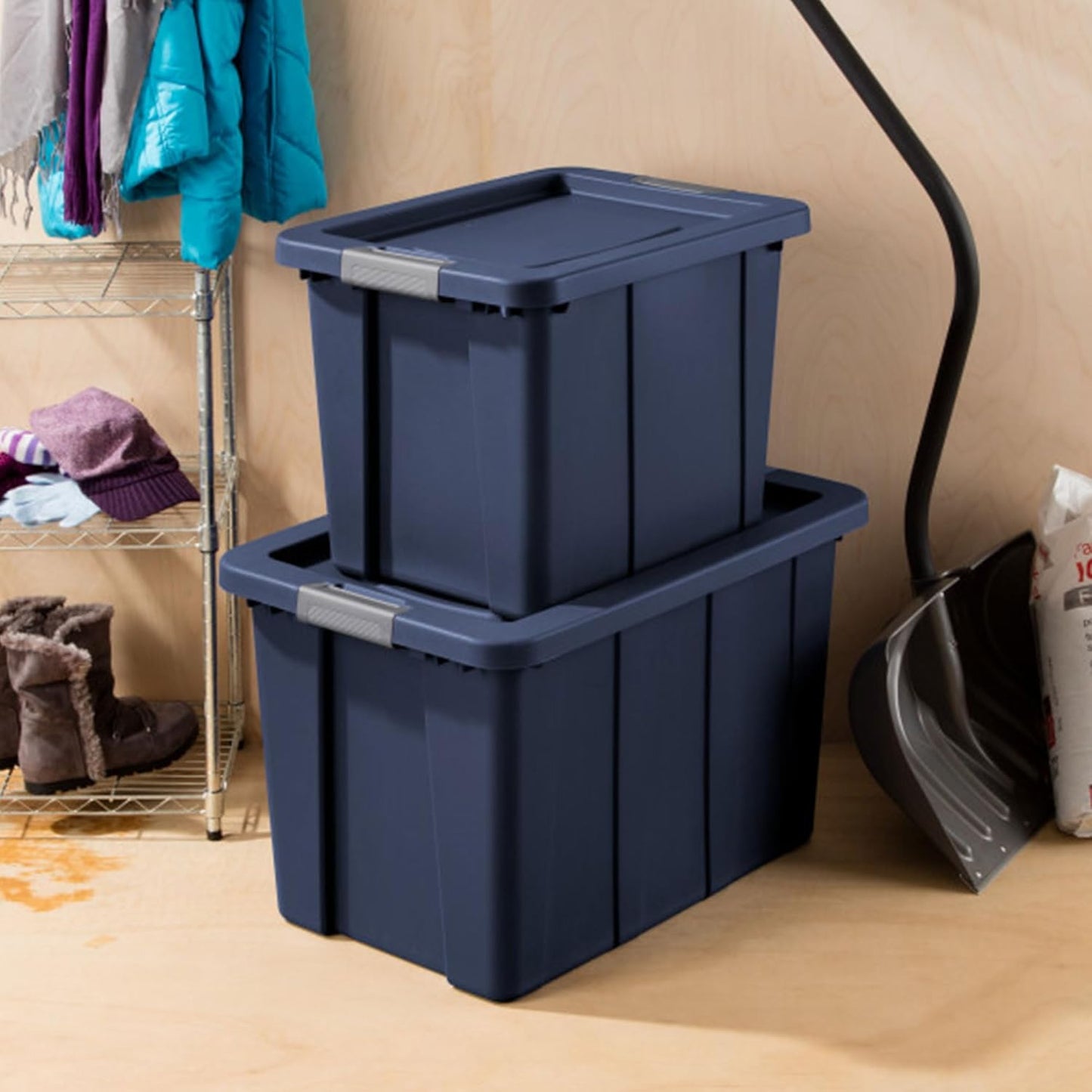 Sterilite 16-Pack Storage Bins with Lids, Heavy Duty Totes, Tuff1, 30 Gallon, Dark Indigo
