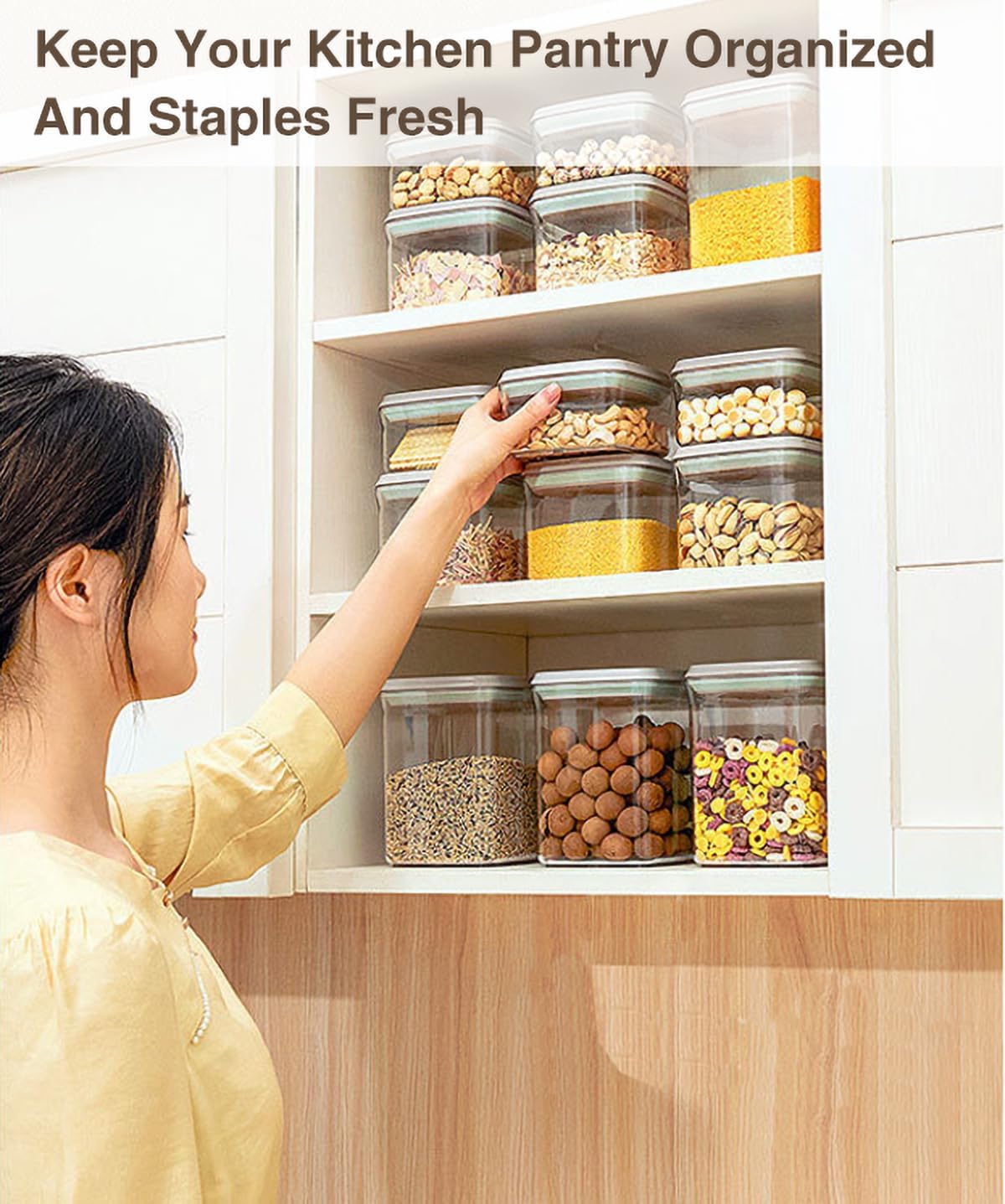Pop Airtight Food Storage Containers with Lids Stackable Containers for Kitchen Pantry Organization Ideal for Cereal Snacks Flour Sugar Coffee and Spaghetti (gray, 4.2qt)