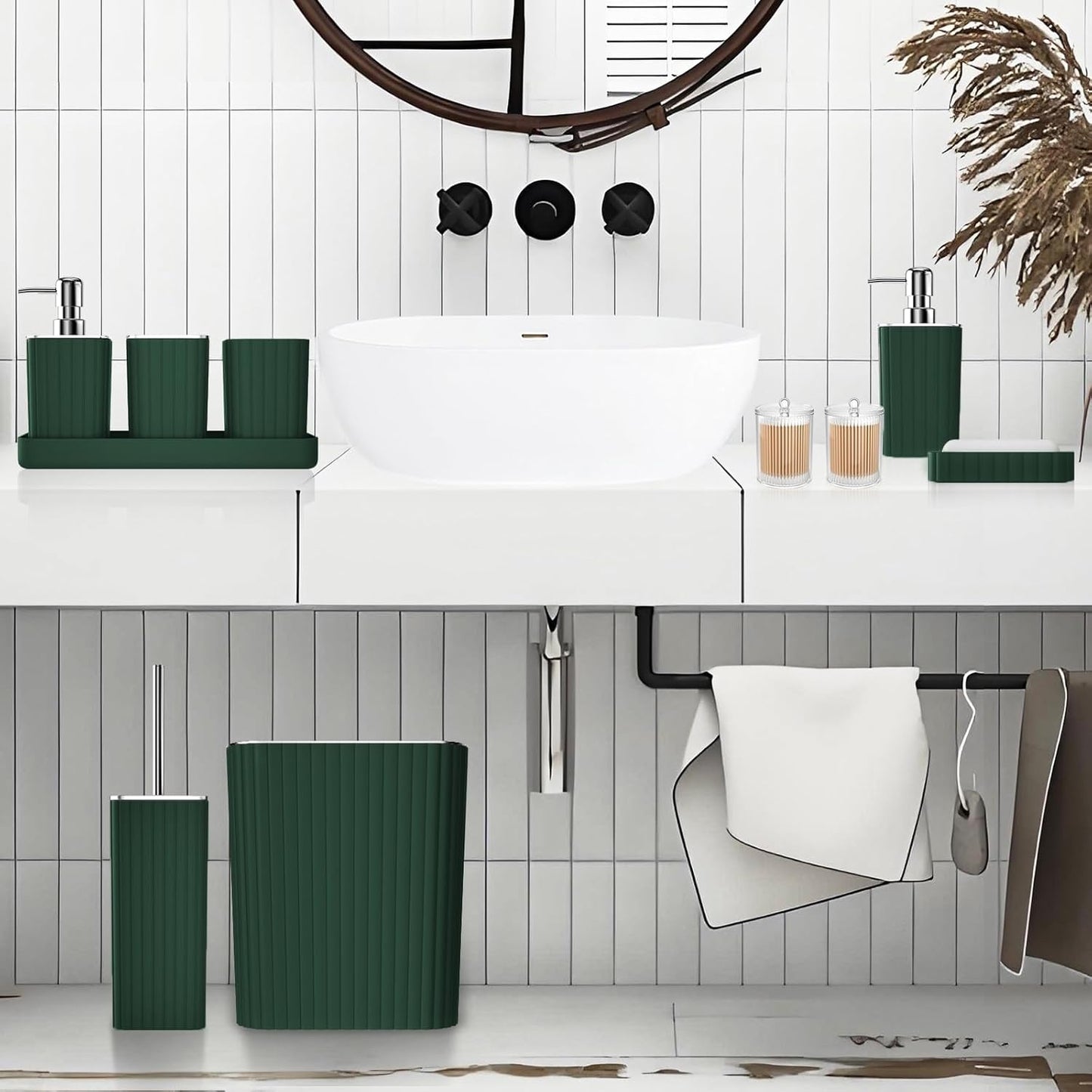 Bathroom Accessories Set - Gorgeous Green Bathroom Set, 10PC Green Bathroom Accessory Set, Bathroom Sets with Toilet Brush, Bathroom Trash Can
