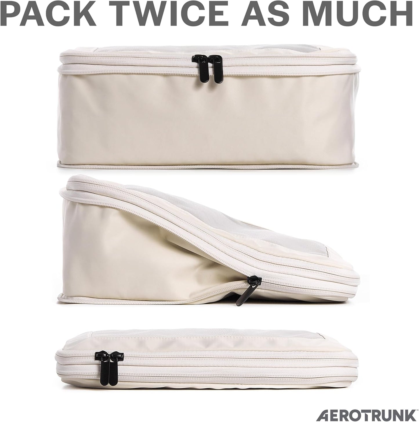 Aerotrunk Compression Packing Cubes for Travel - Luggage Organizer Bags - Double Zipper Packing Cubes for Suitcases (6-Pack, Beige)