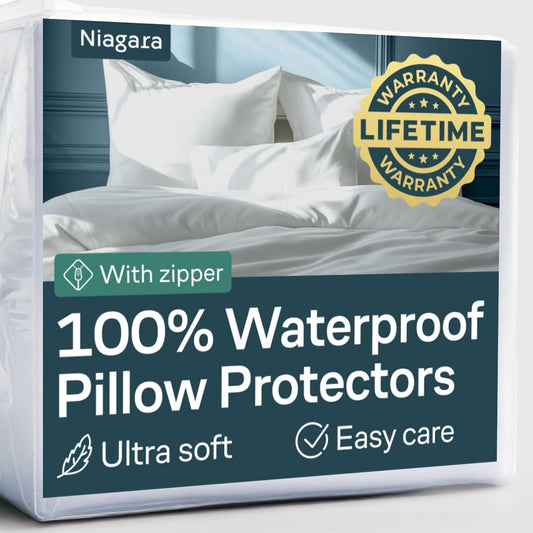Niagara 12 Pack Waterproof Pillow Protectors King 20x36 Inches Smooth Zipper Premium Encasement Covers Quiet Cases Set White
