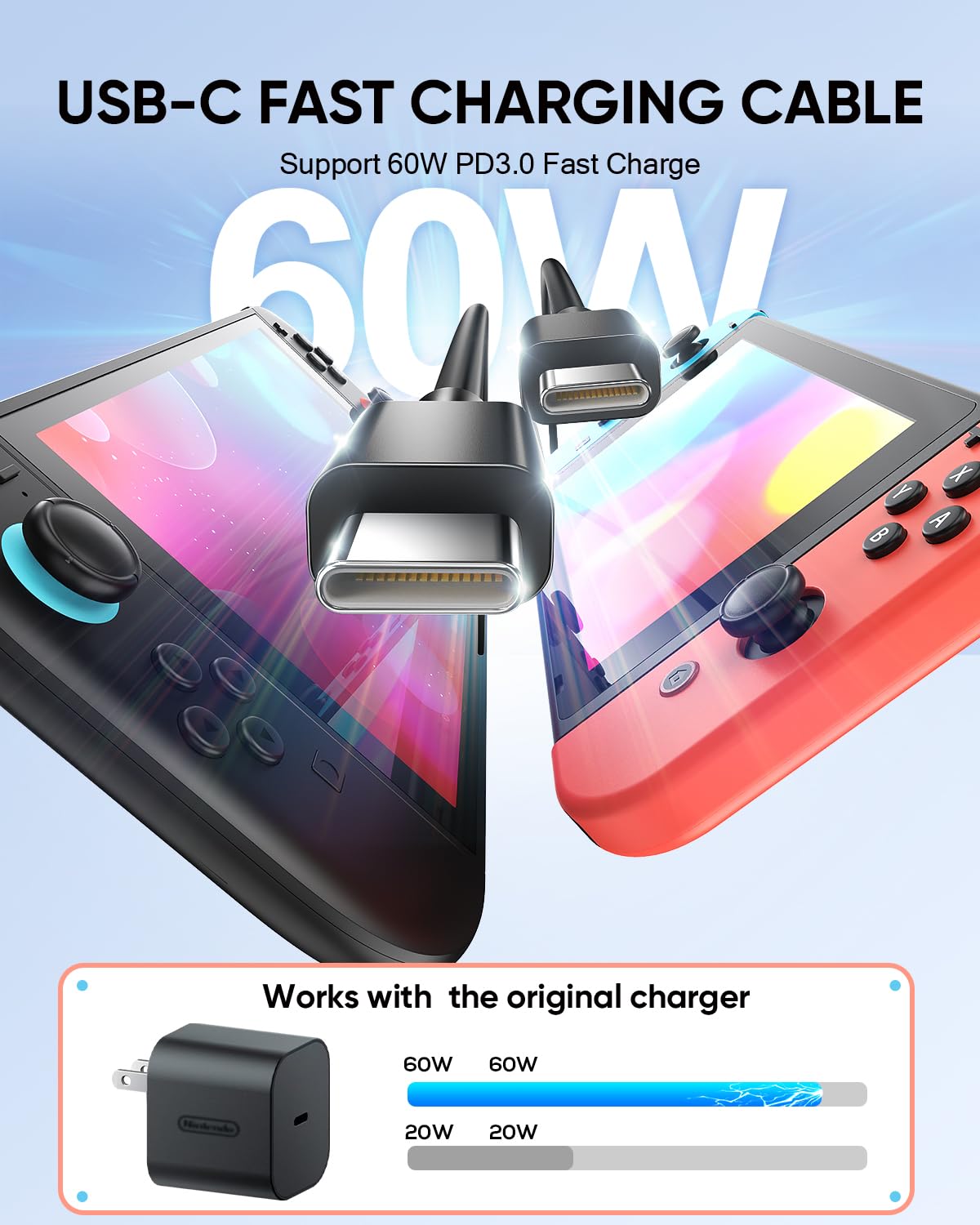 (9.8FT) Switch 2 Charging Cable - for Nintendo Switch 2 AC Power Adapter, 60W Switch 2 Charger Power Cord Extra Long , Support 4K TV Dock Mode [𝐀𝐂 𝐀𝐝𝐚𝐩𝐭𝐞𝐫 𝐂𝐨𝐫𝐝 𝐑𝐞𝐩𝐥𝐚𝐜𝐞𝐦𝐞𝐧𝐭]