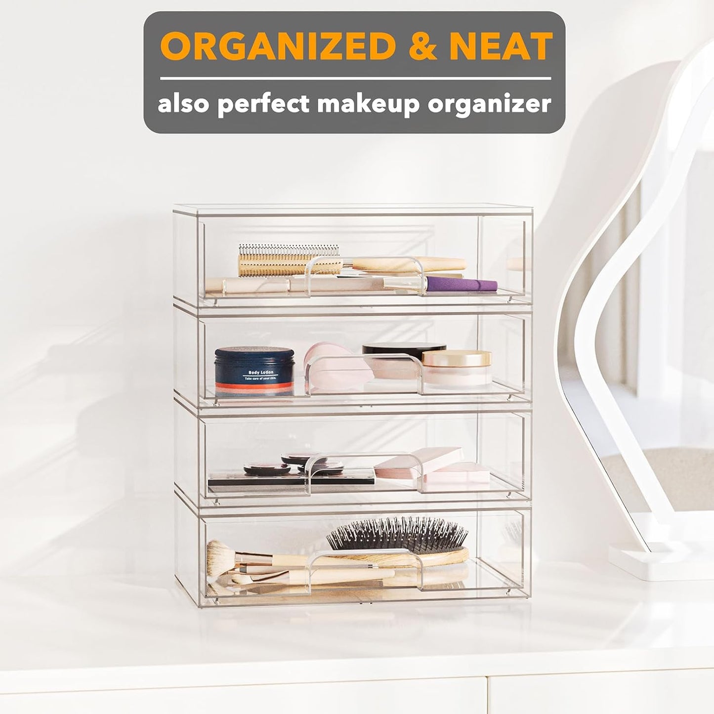 SpaceAid Bottle Storage Organizer Baby - Acrylic Bottles Station Organizer Container, Stackable Clear Drawers for Countertop, Vanity, Bathroom, Cabinet, Pantry Organization, 4 Pack, 4L, 13.7"H