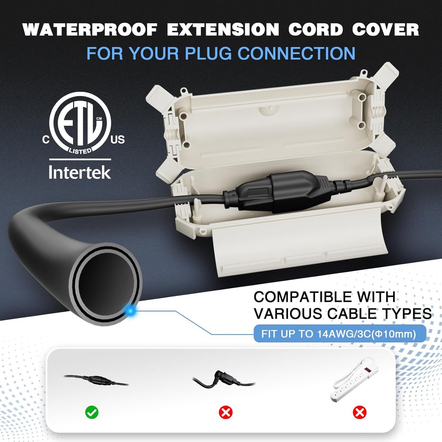 Flemoon [3 Pack] Outdoor Extension Cord Safety Cover with Waterproof Seal, Weatherproof Electrical Connection Box for Outdoor Outlet, Plug, Socket, Halloween, Christmas Holiday Decoration Light, White