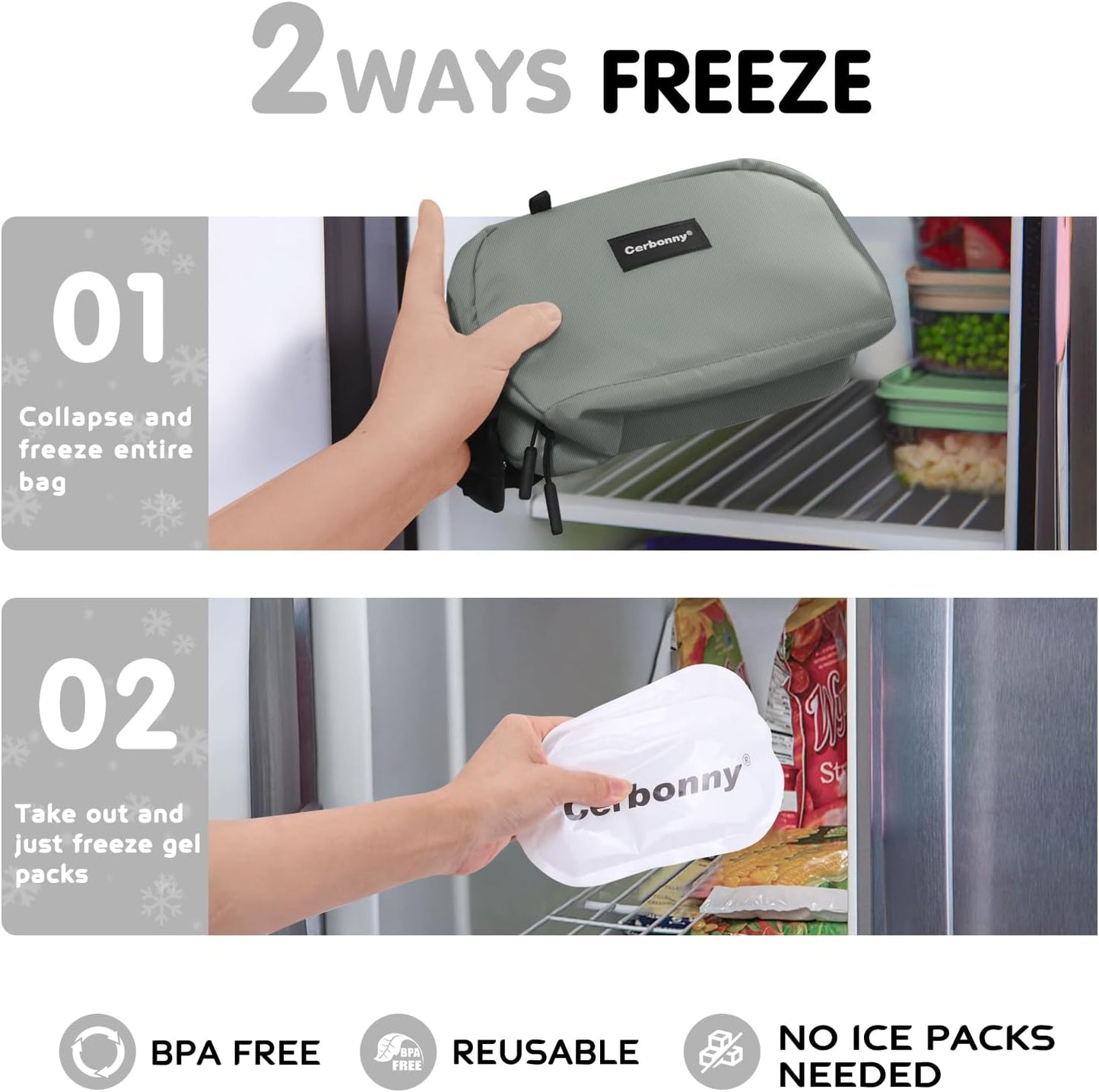 CERBONNY Small Cooler Bag Freezable Lunch for Work School Travel,Leak-proof Bag,Small Insulated For Kids/Adults,Freezer Bags,Freezable Snack Bag,Mini Fit Yogurt Gray