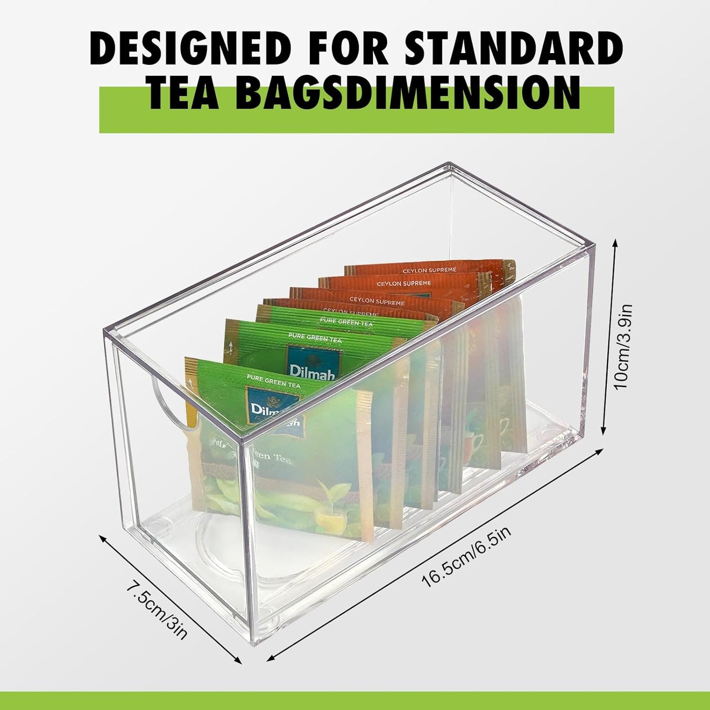Ettrick 6 Pack Stackable Tea Bag Organizer, Clear Acrylic Tea Bag Drawer for Drawer, Pantry, Kitchen, Cabinet, Countertop