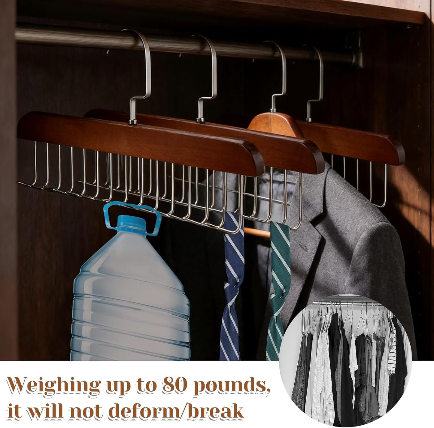 4 PCS Tie Holders for Closet, Belt Rack Wooden Bra Hangers for Closet Organizer with 32 Hooks Belt Holder Tie Hangers for Men 360-Degree Rotatable Space Saving for Ties, Scarves and Handbags