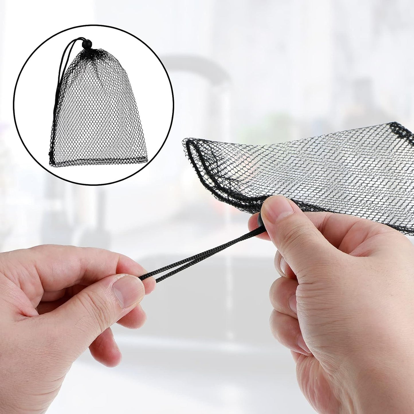 TecUnite 10 Pcs Mesh Bags Drawstring Laundry Bags Large Nylon Mesh Gift Dishwasher Bag with Sliding Drawstring for Kitchen Jewelry Gifts Wedding Favor Home(5.5 x 7.5 Inch,Black)