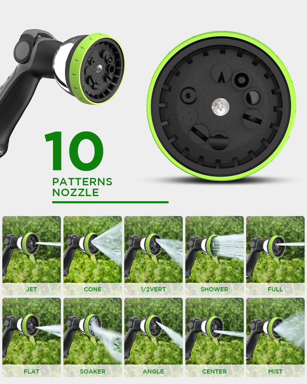 Retractable Garden Hose Reel, 1/2 Inch x 100 ft + 6 ft Wall Mount Hose Reel with Automatic Slow Rewind System, Any Length Lock, 10 Patterns Hose Nozzle, 180°Swivel Bracket, for Garden Watering